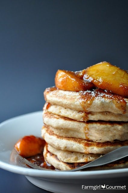 Whole Wheat Applesauce Pancakes with Fresh Peach Compote Whole Wheat Applesauce Pancakes with Fresh Peach Compote Virtual Potluck Roundup: Anolon