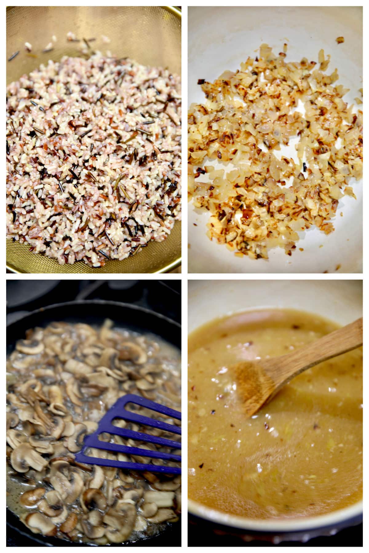 Collage making wild rice chicken soup.