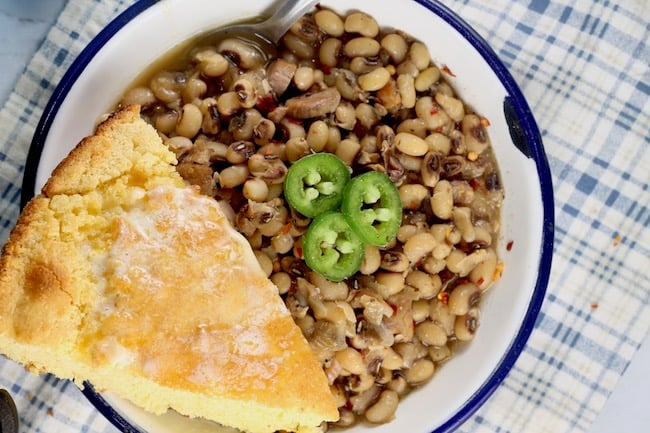 Buttery Skillet Cornbread with black eyed peas