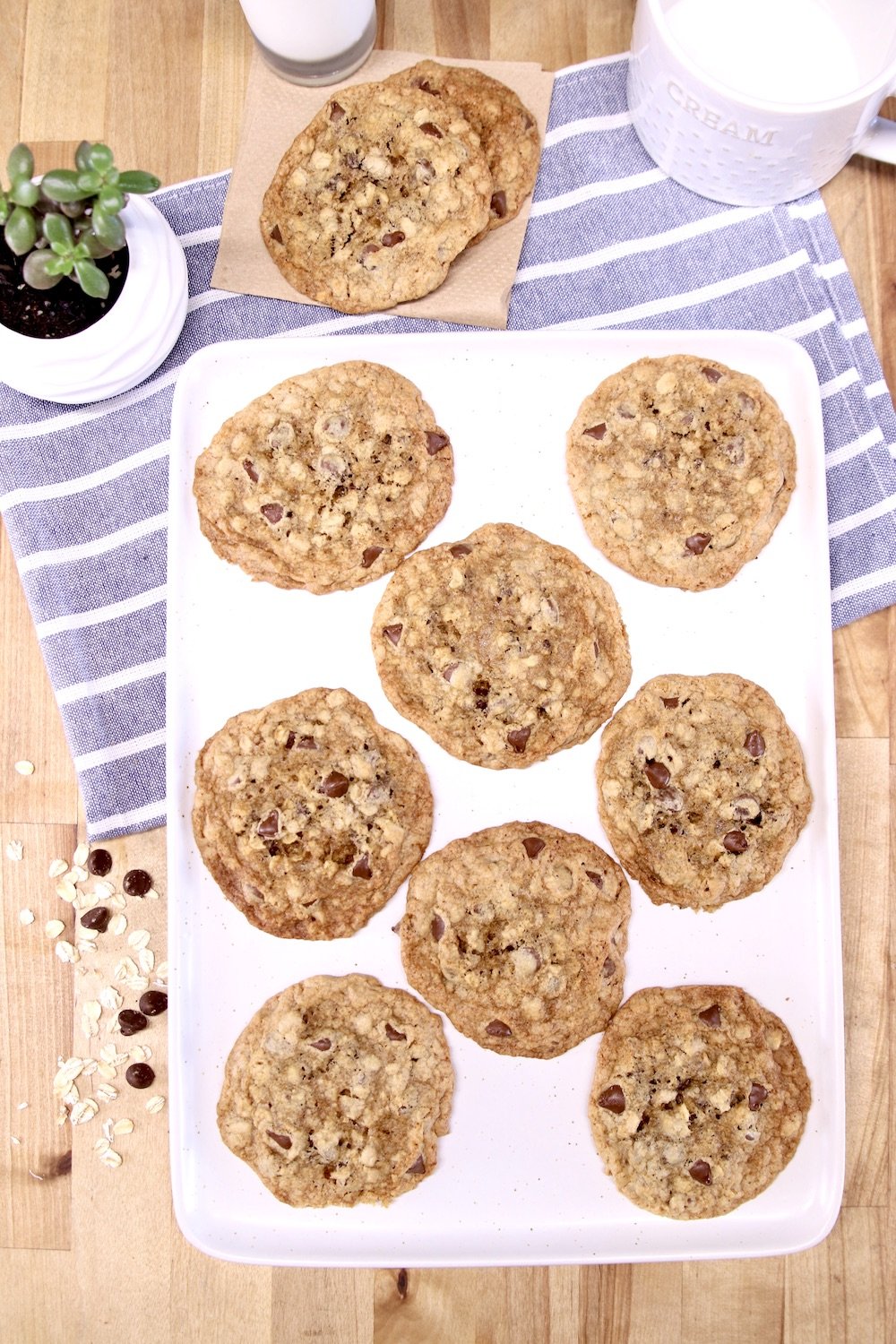 chocolate chip oatmeal cookies on a platter