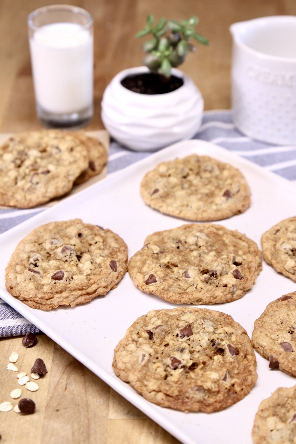 platter of chocolate chip oatmeal cookies
