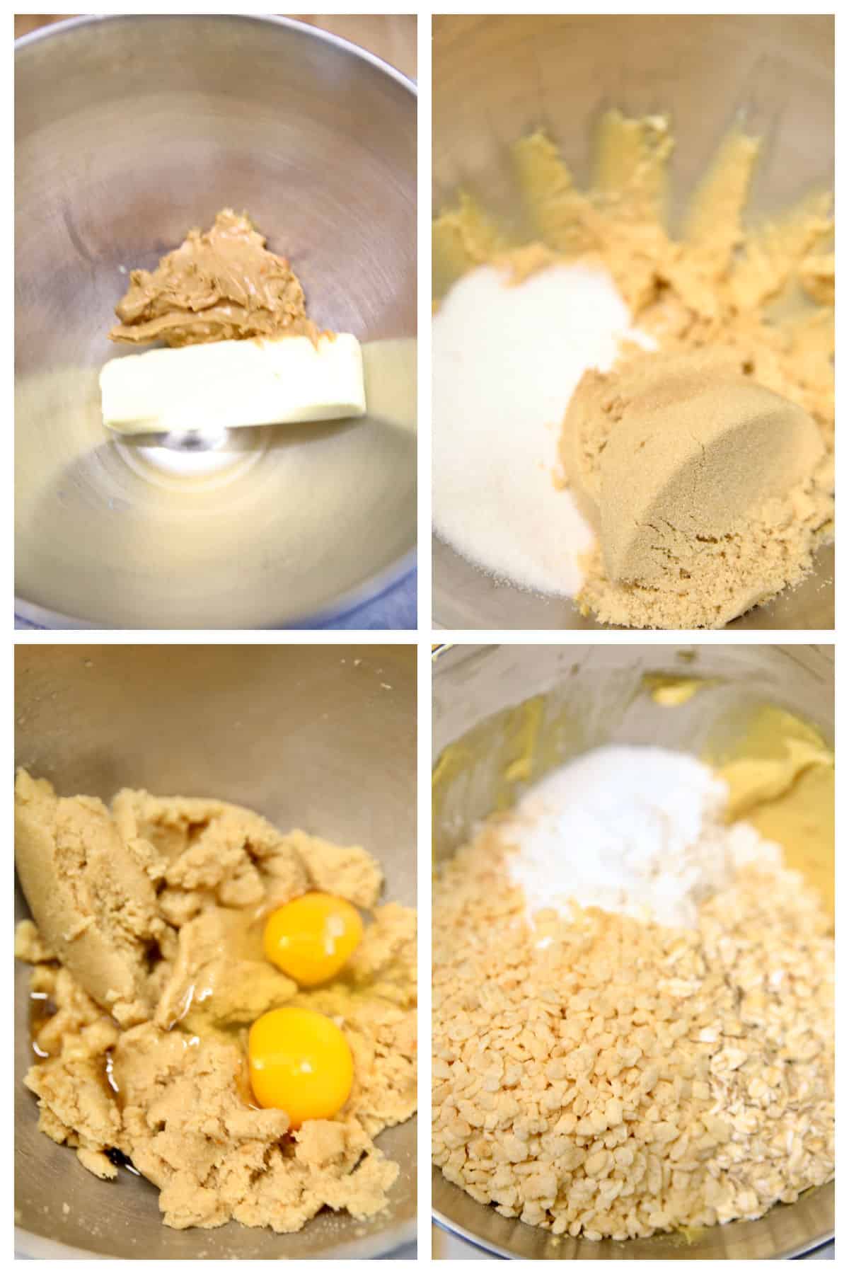 Collage making peanut butter cookie dough.