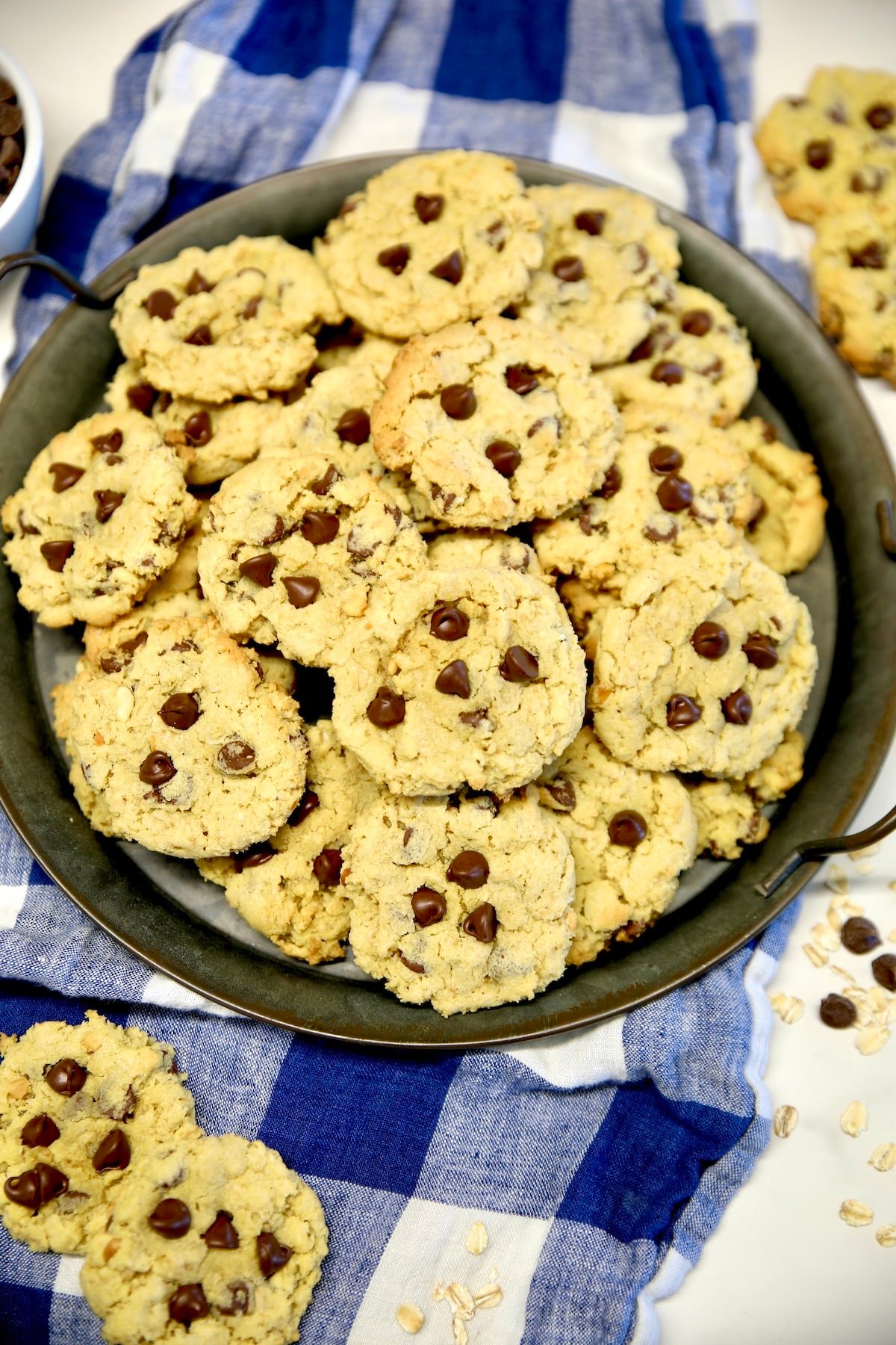 Plate of chocolate chip peanut butter cookies.