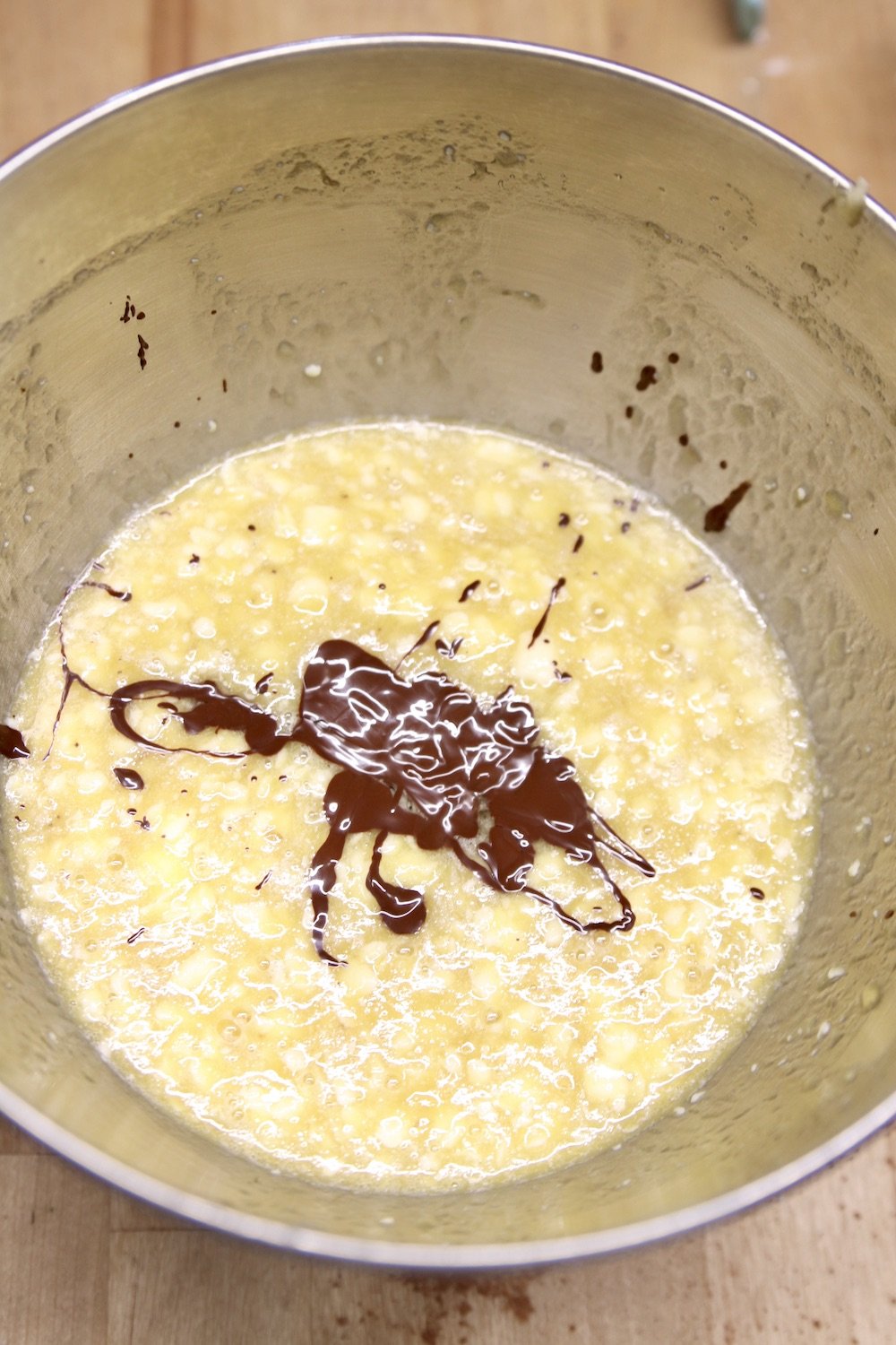 banana bread batter with melted chocolate