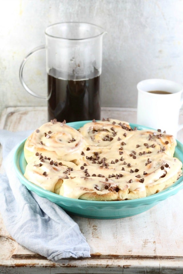 Chocolate Chip Sweet Rolls with Peanut Butter Icing Recipe | MissintheKitchen.com