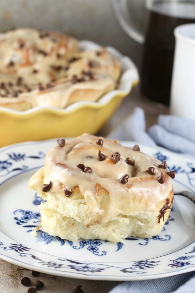 Chocolate Chip Sweet Rolls with Peanut Butter Icing Recipe ~ perfect for the weekend! MissintheKitchen.com