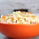 Close up Bowl of Sweet Macaroni Salad