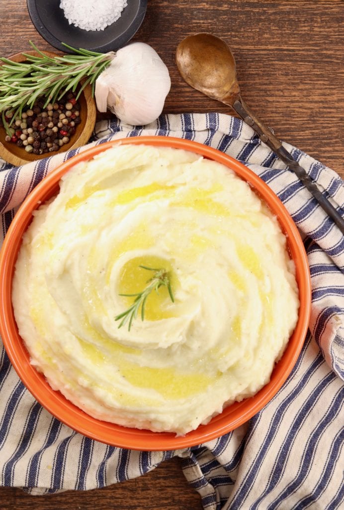 Bowl of buttery mashed potatoes