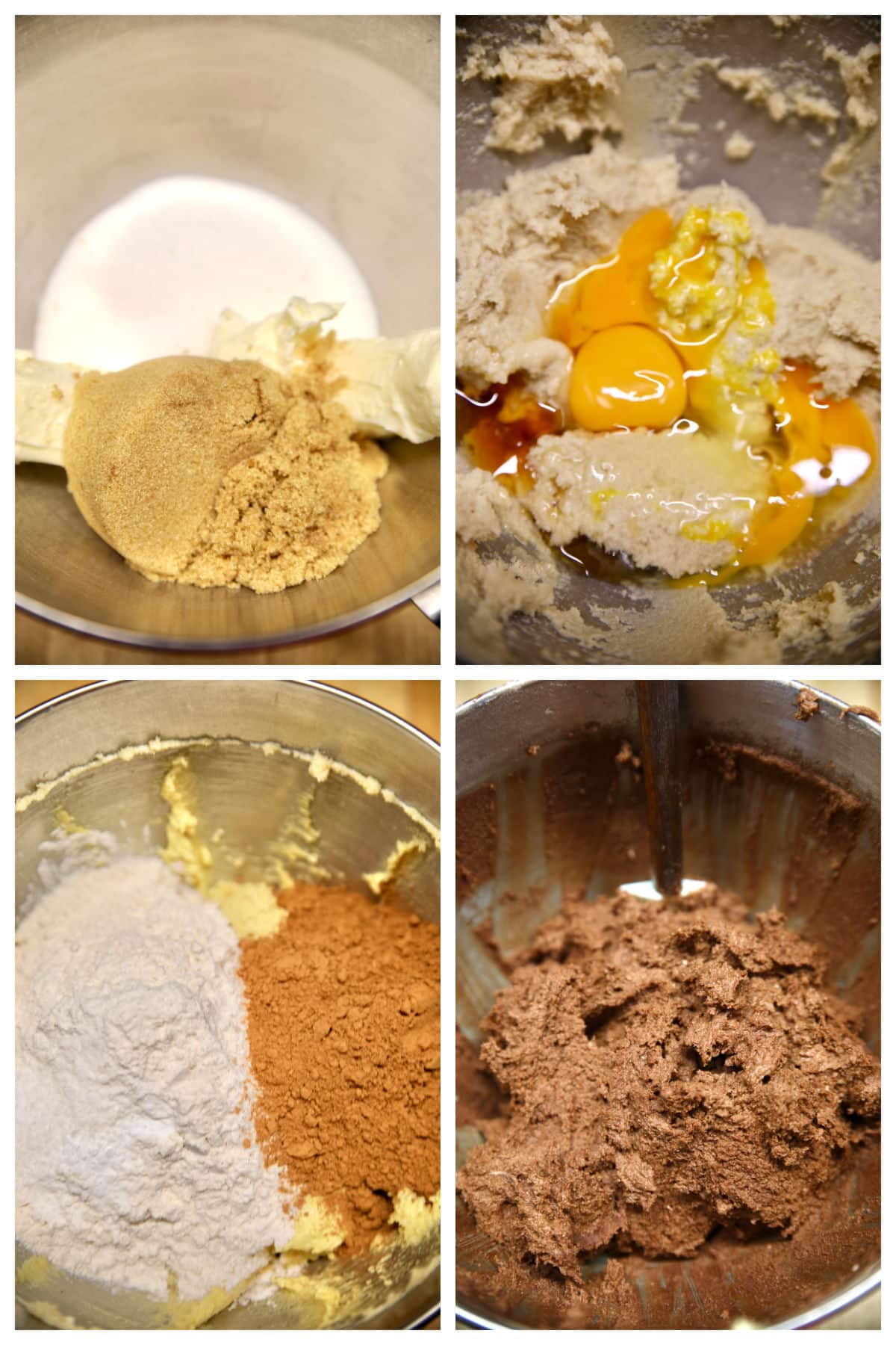 Collage making chocolate cookie dough.