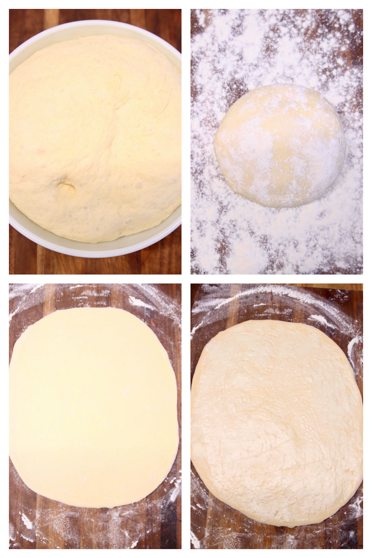 rolling yeast dough for cinnamon rolls - collage
