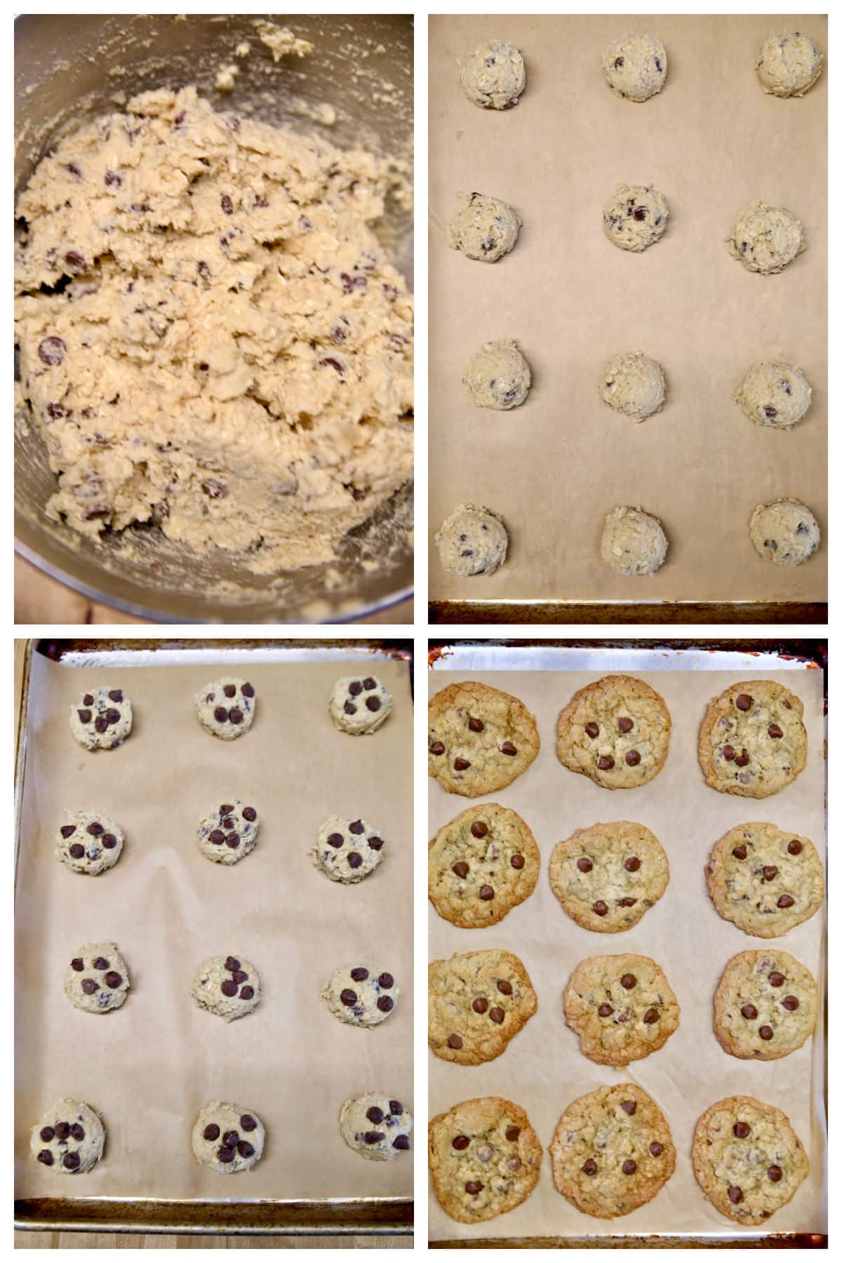 Baking chocolate chip coconut cookies collage.
