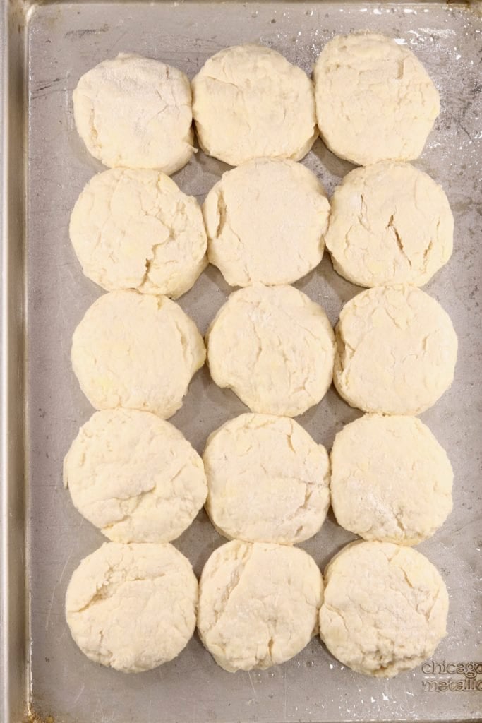 Buttermilk biscuits on a baking sheet
