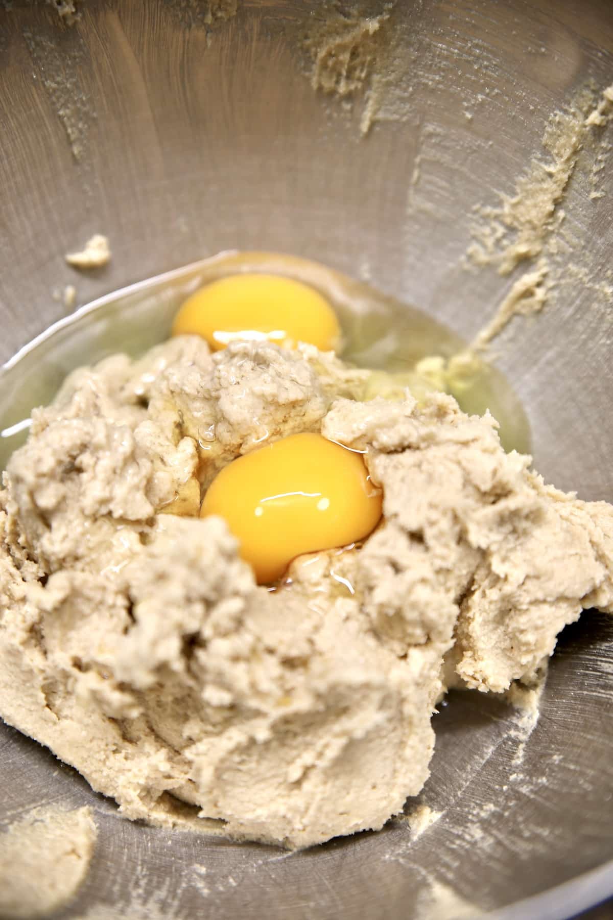 Cookie batter with 2 eggs and vanilla.