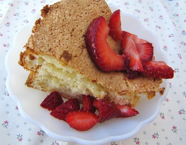 Lemon Chiffon Cake with Strawberries