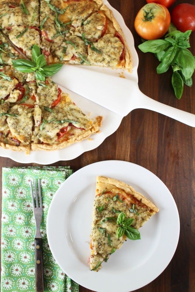 Tomato Pesto Tart Recipe is a delicious summer appetizer from MissintheKitchen.com