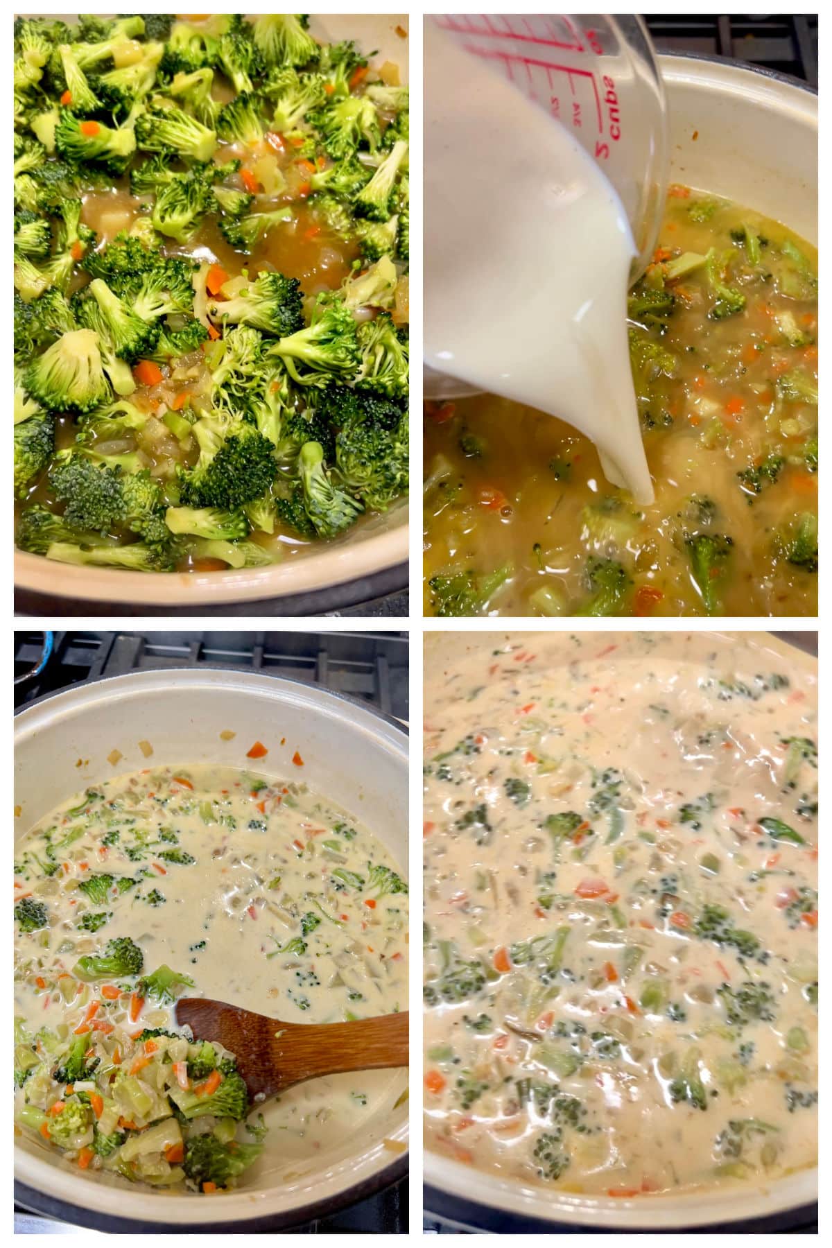 Making broccoli cheddar soup collage.