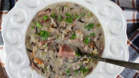 Creamy Ham & Wild Rice Soup Recipe is delicious comfort food for busy weeknights and great for leftover holiday ham! From MissintheKitchen.com