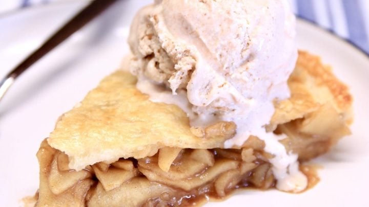 Slice of apple pie with ice cream.