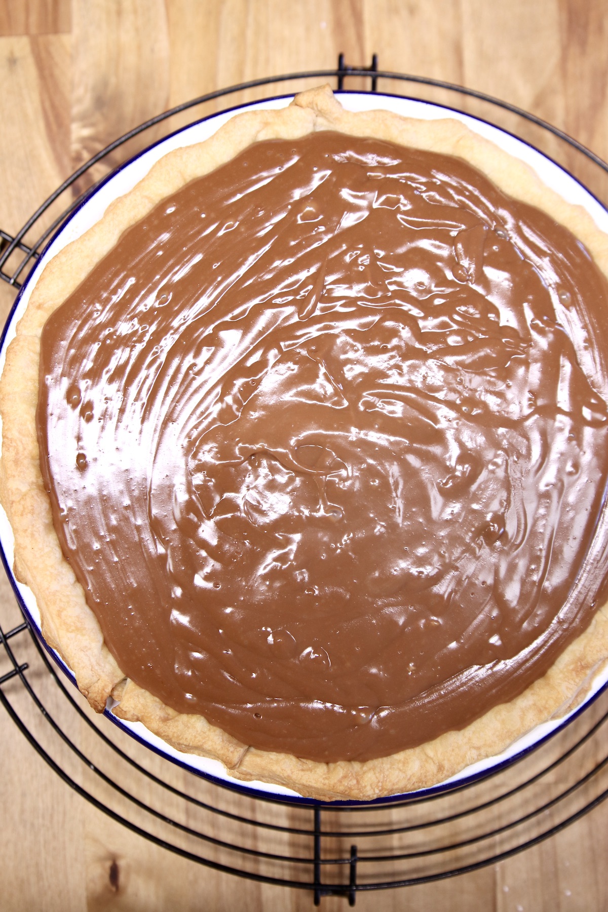 chocolate pie in crust -overhead shot