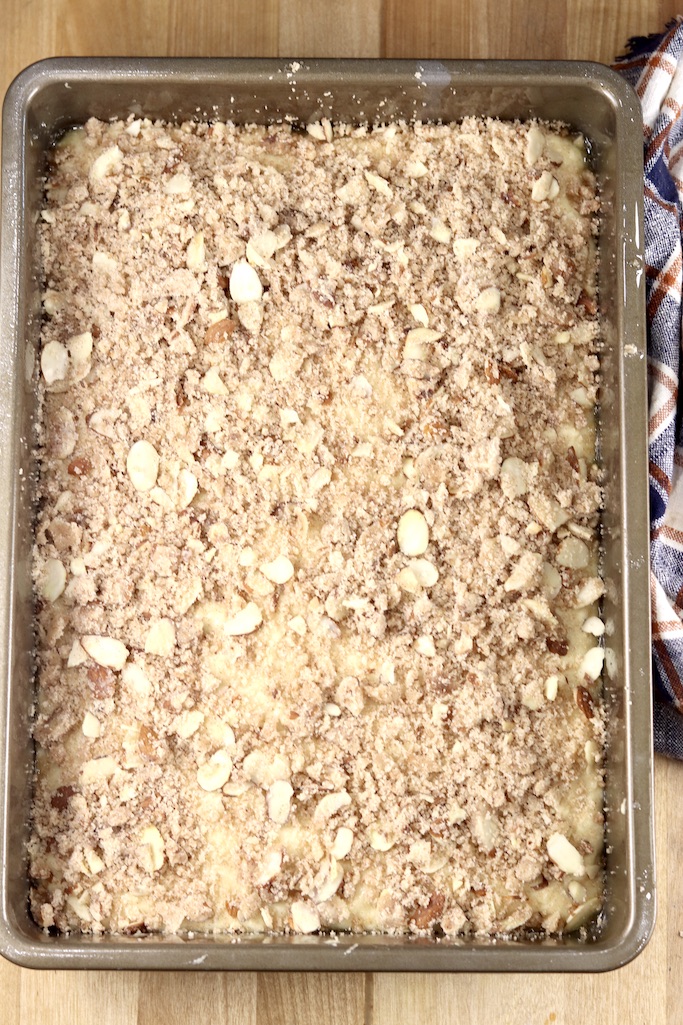 Yeasted coffee cake after rising ready to bake
