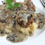 Meatballs with Mushroom Gravy close from Miss in the Kitchen