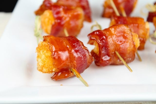 Barbecue Bacon Wrapped Tater Tots #bacon
