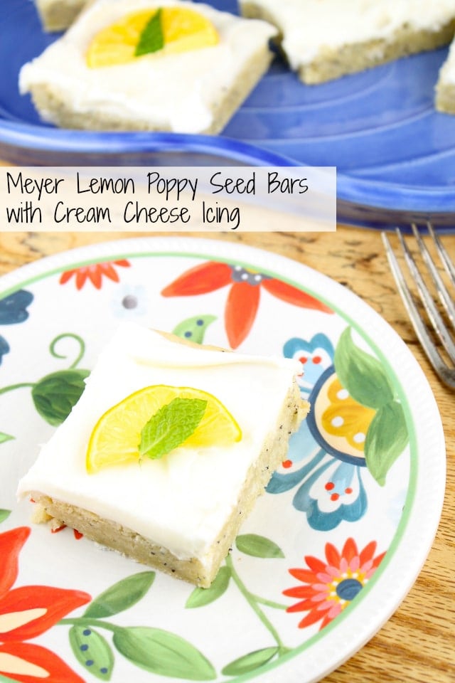 Meyer Lemon Poppy Seed Bars with Cream Cheese Icing from Miss in the Kitchen