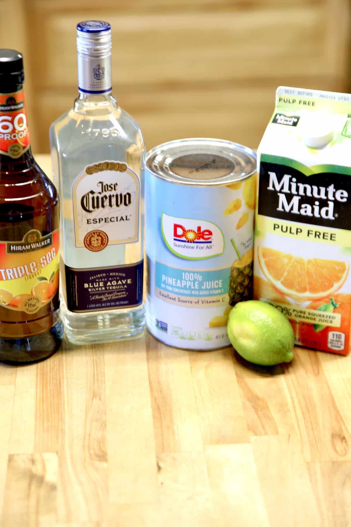 Ingredients for pineapple margaritas cocktails.