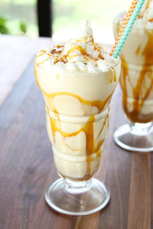 Peanut Butter Caramel Milkshakes from Miss in the Kitchen for #MilkShakeWeek