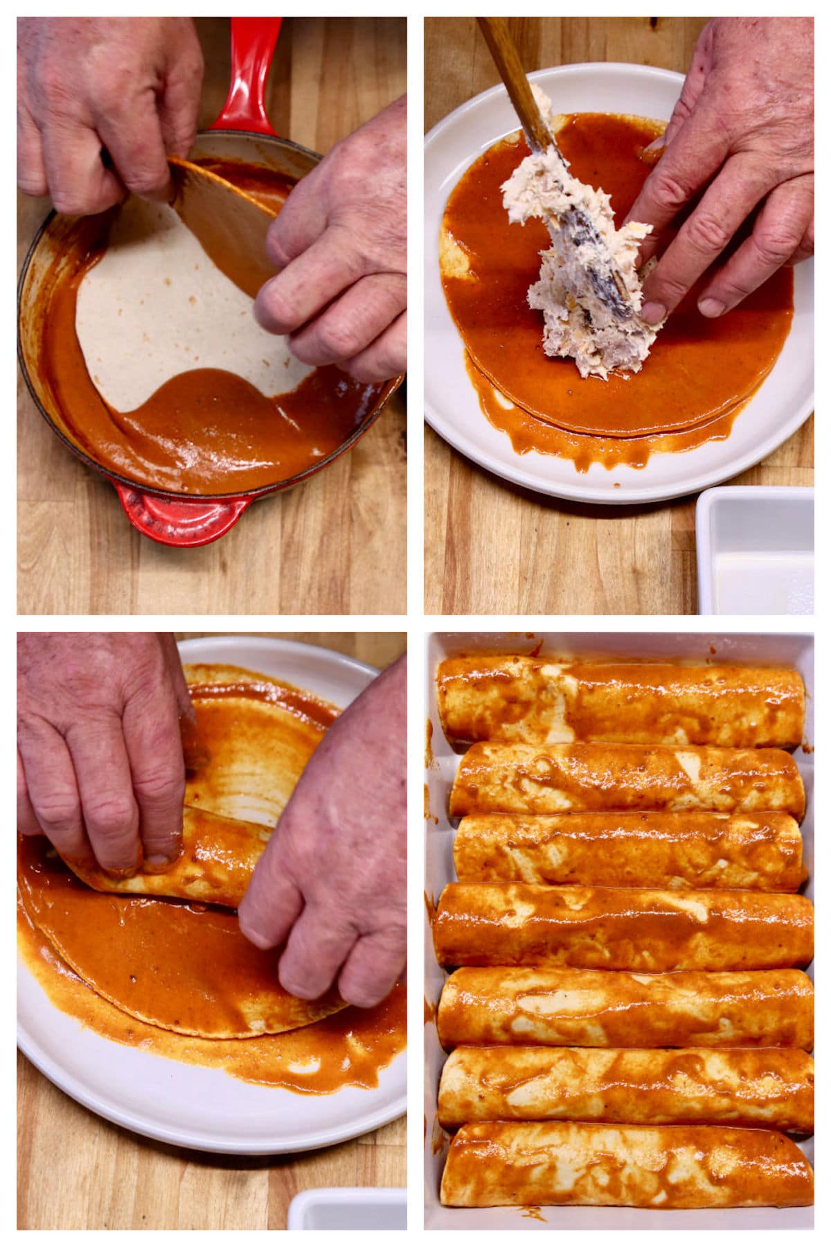 collage making chicken enchiladas.