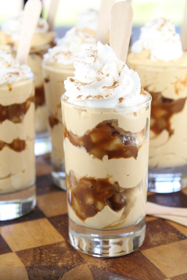 Caramel Apple Pie Cheesecake Shooters Recipe from Miss in the Kitchen #AppleButterSpin