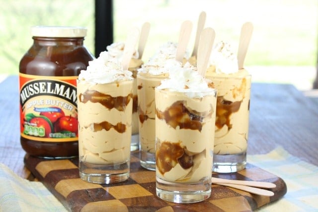 Caramel Apple Pie Cheesecake Shooters from Miss in the Kitchen