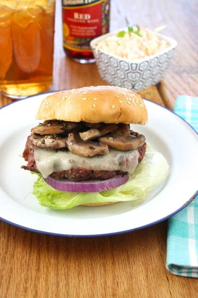 Gourmet Burgers with Red WIne Braised Mushrooms with Holland House Red Cooking Wine from Miss in the Kitchen