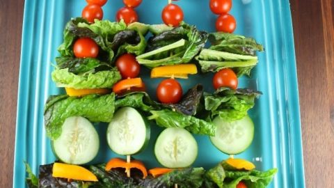 Salad Kebabs are a fun twist on your favorite green salad for summer get togethers! #ProgressiveEats Recipe at missinthekitchen.com