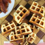 Apple Butter and Bacon Stuffed Waffles are a super easy breakfast for on the go mornings! Recipe from Miss in the Kitchen #AppleButterSpin