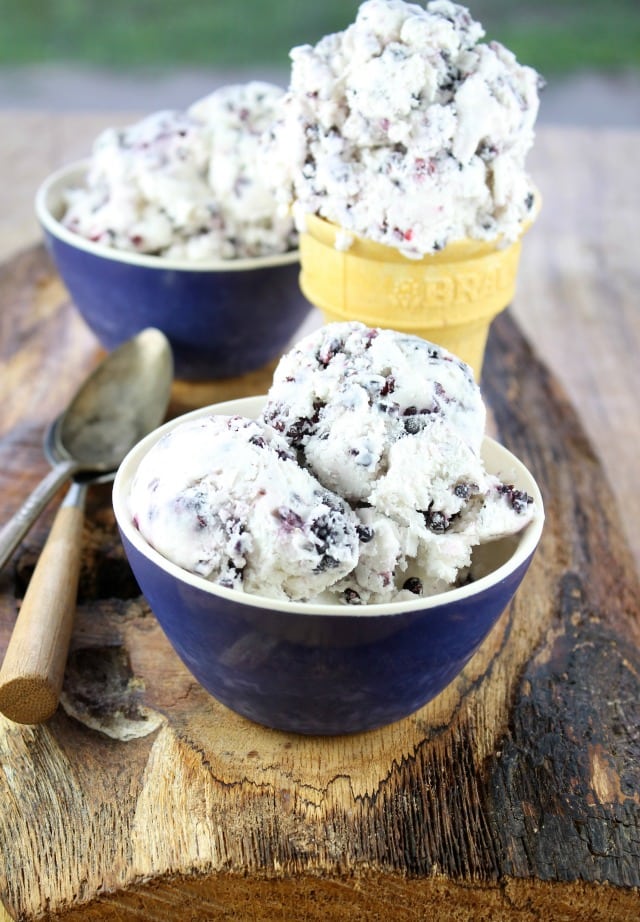 Blackberries and Cream Ice Cream ~ A delicious no churn ice cream recipe for summer. Recipe from Miss in the Kitchen #ProgressiveEats