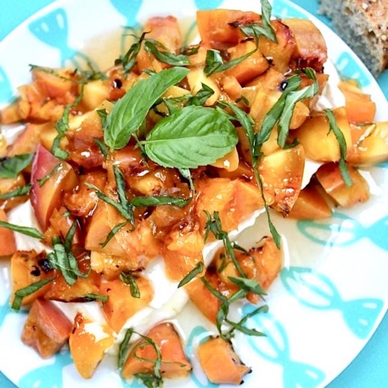 Grilled Peaches, Basil and Honey Appetizer