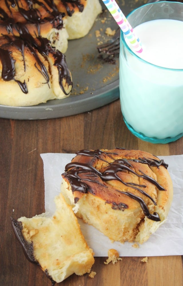 Peanut Butter Sweet Rolls with Chocolate Drizzle Recipe from Miss in the Kitchen