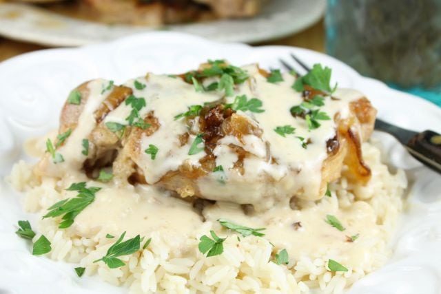 Slow Cooker Pork Chops with Sour Cream Sauce from missinthekitchen.com
