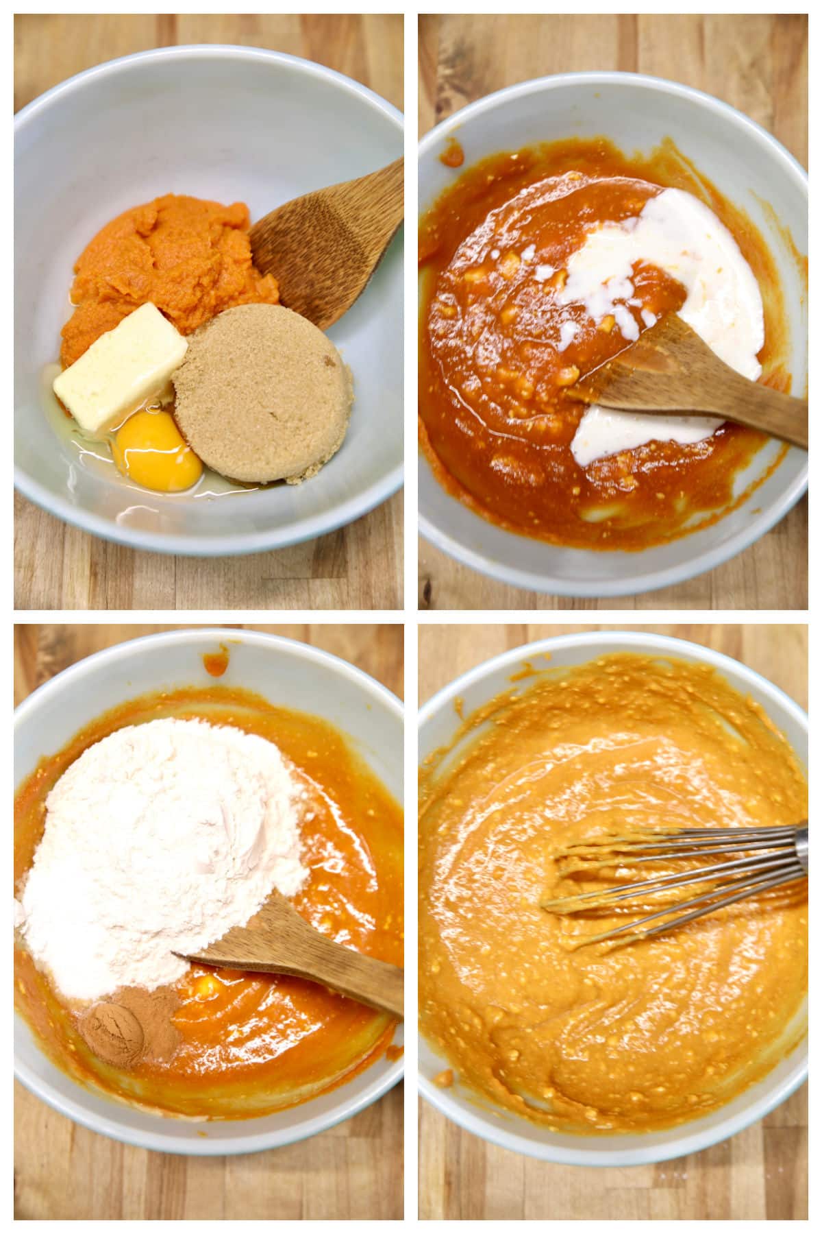 Pumpkin snack cake step by step mixing the batter.