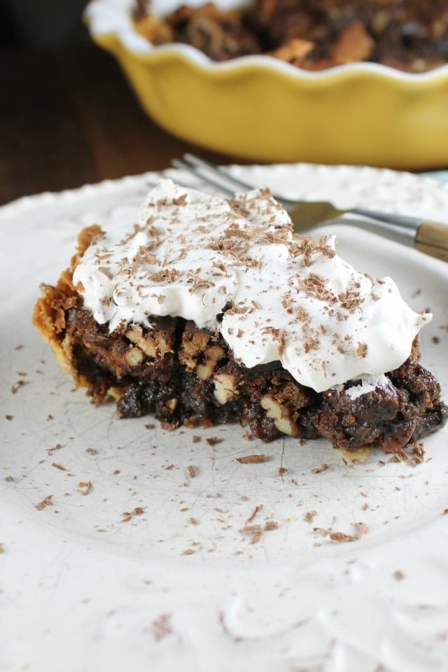 Mocha Pecan Pie Recipe is the perfect dessert for holiday dinners! From Miss in the Kitchen