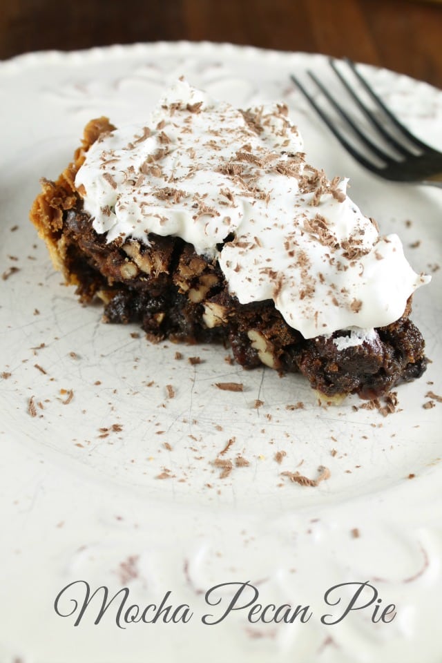 Mocha Pecan Pie Recipe that would be a great addition to your holiday dinners from Miss in the Kitchen