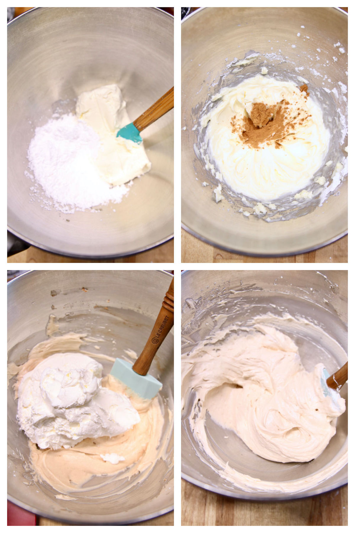 collage making no bake cinnamon cheesecake filling