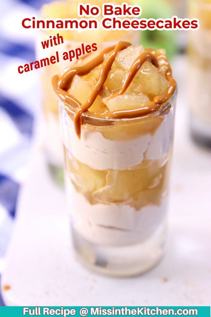 no bake cinnamon apple cheesecake with caramel drizzle