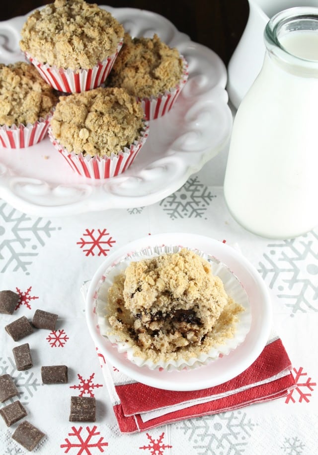 Chocolate Chunk Coffee Cake Muffins ~ Recipe found at Missinthekitchen.com with Red Star Yeast #sponsored #Christmas