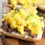 Ciabatta Breakfast Pizza is a delicious and filling way to start your day. Made with Blue Sky Family Farms Free Range Eggs. Recipe found at MissintheKitchen.com #sponsored