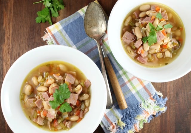 One Hour Ham and White Bean Soup - Miss in the Kitchen