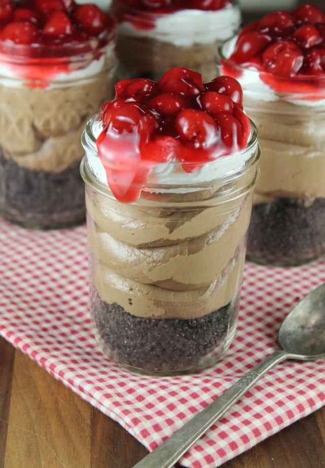 No Bake Chocolate Cheesecake Recipe in a Jar for National Cherry Month! From MissintheKitchen.com #sponsored by Wayfair #CherrySweet