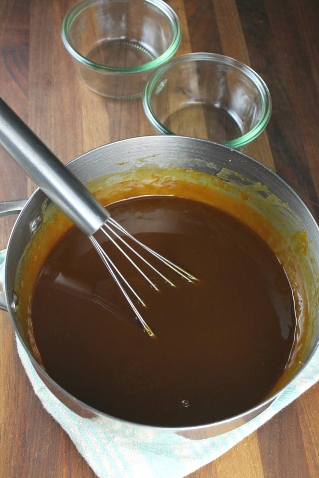 Pan of Salted Caramel Sauce from MissintheKitchen.com
