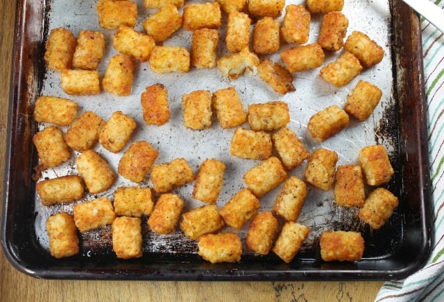 Sheet Pan of Oven Fried Tater Tots from MissintheKitchen.com
